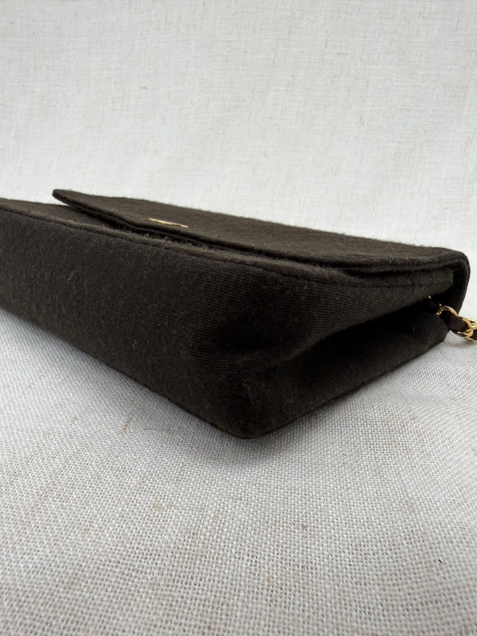 Chanel Chocolate Brown Diaginal Quilted Jersey Knit 24K Small Single Flap Bag