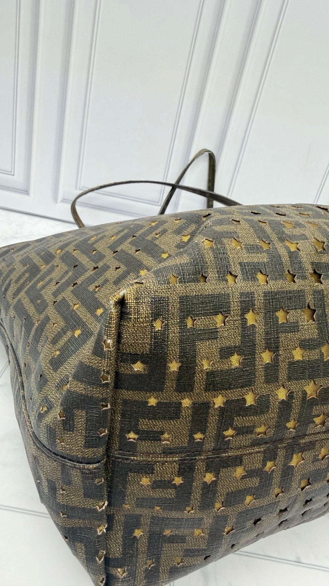 Fendi Brown Canvas Star Perforated Tote Bag 