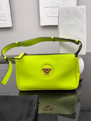 Versace Lime Green Grained Leather La Medusa Shoulder Bag