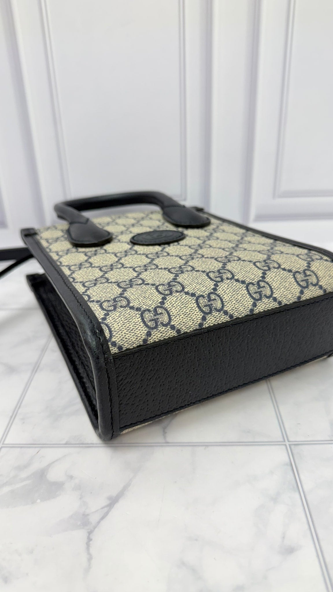 Gucci Navy Blue GG Supreme Tote Crossbody Bag 