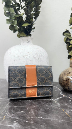 Celine Brown Canvas Small Triomphe Trifold Wallet