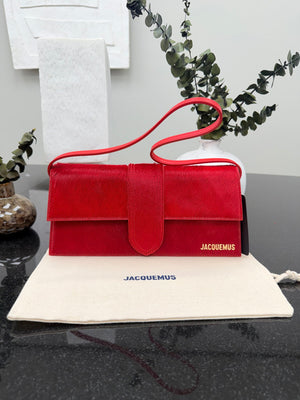 BRAND NEW - Jacquemus Red Pony Hair Le Bambino Long Shoulder Bag