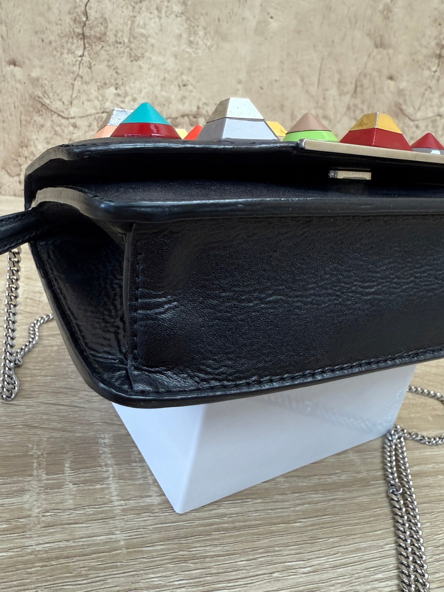 Fendi Black Leather Multicolored Studded Wallet on a Chain 
