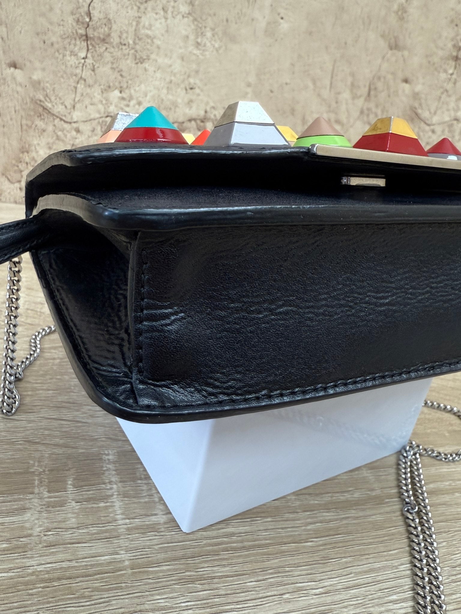 Fendi Black Leather Multicolored Studded Wallet on a Chain 