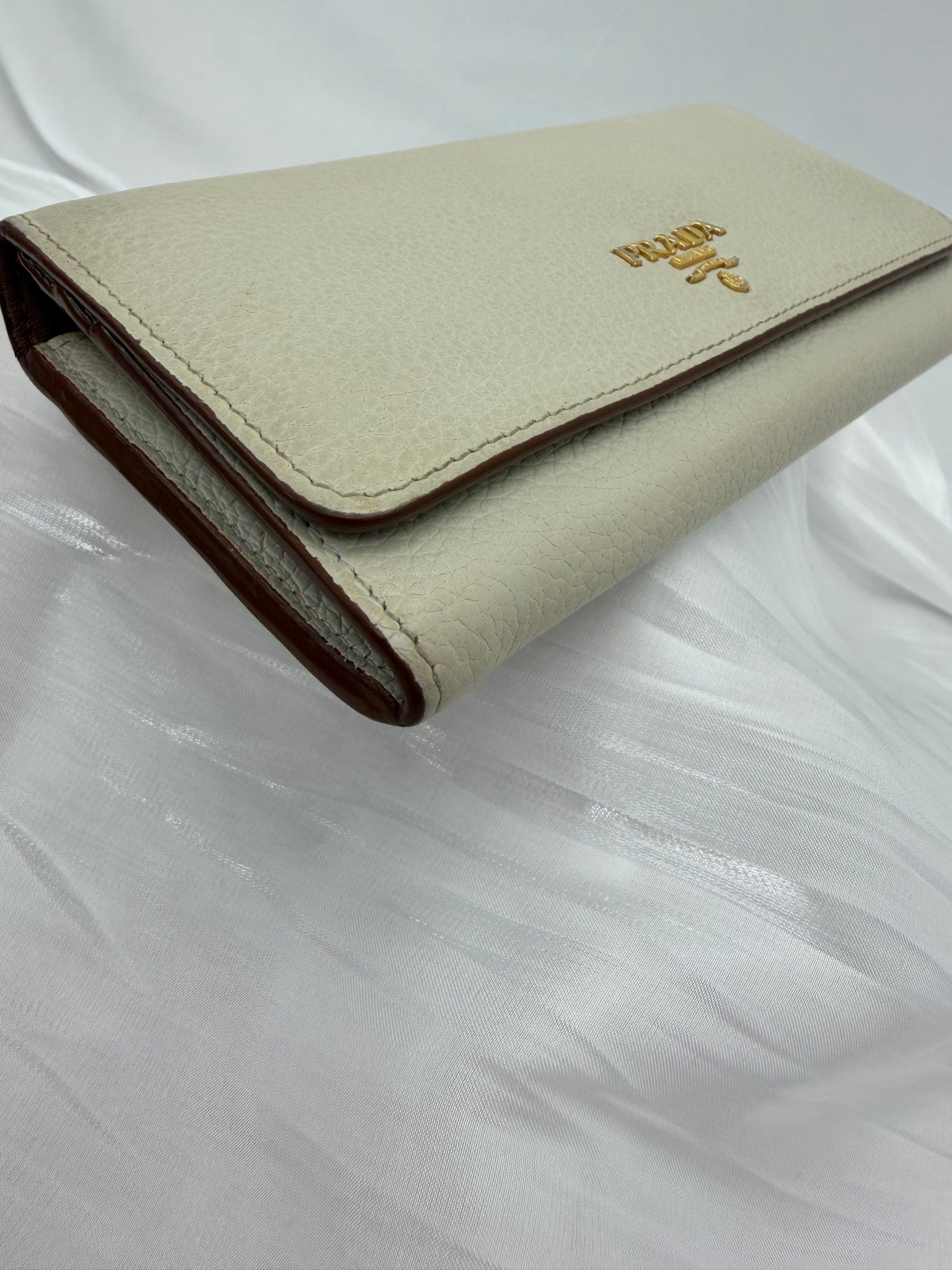 Prada Cream Leather Long Wallet