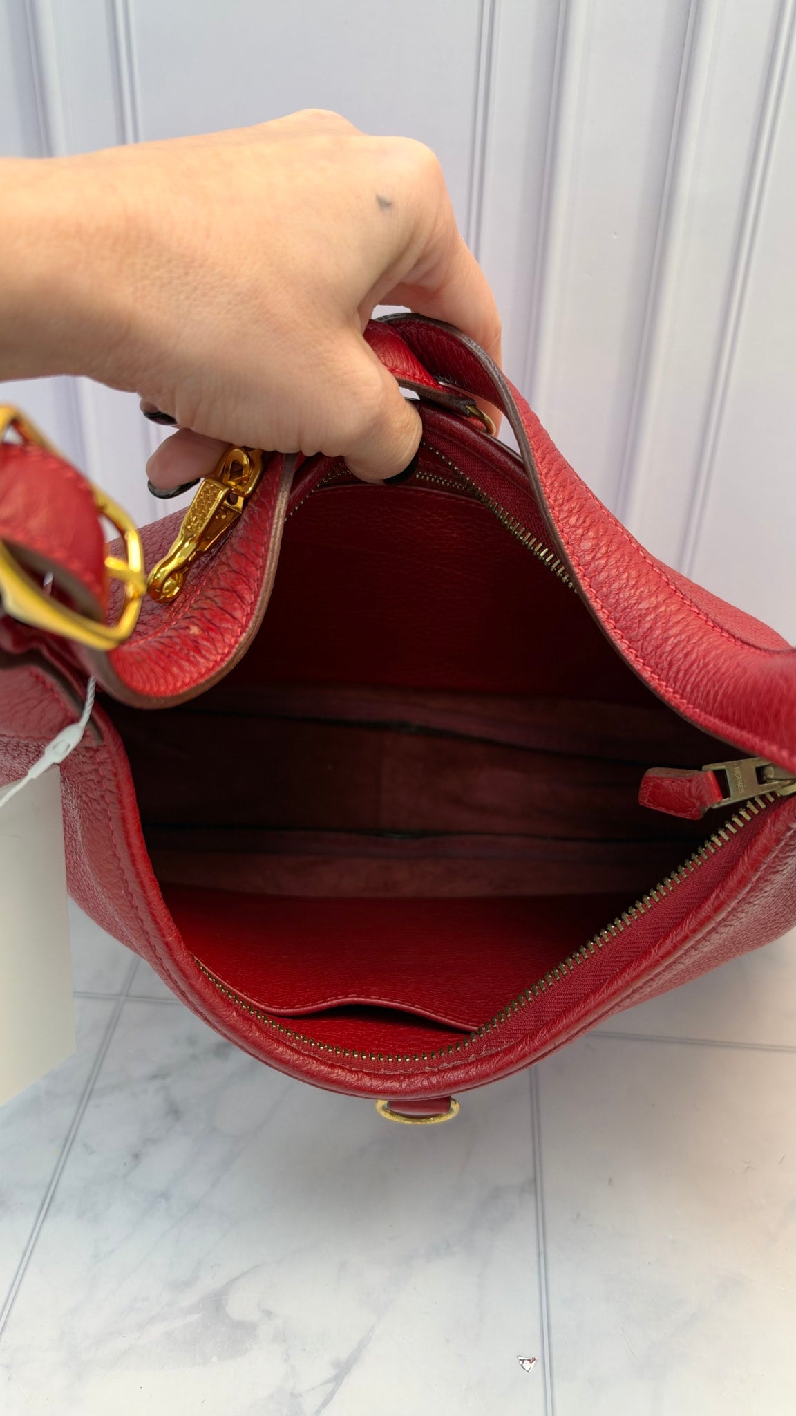 Hermes Red Taurillon Clemence Trim Shoulder Bag