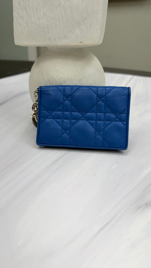 Christian Dior Blue Quilted Leather Lady Dior Compact Wallet