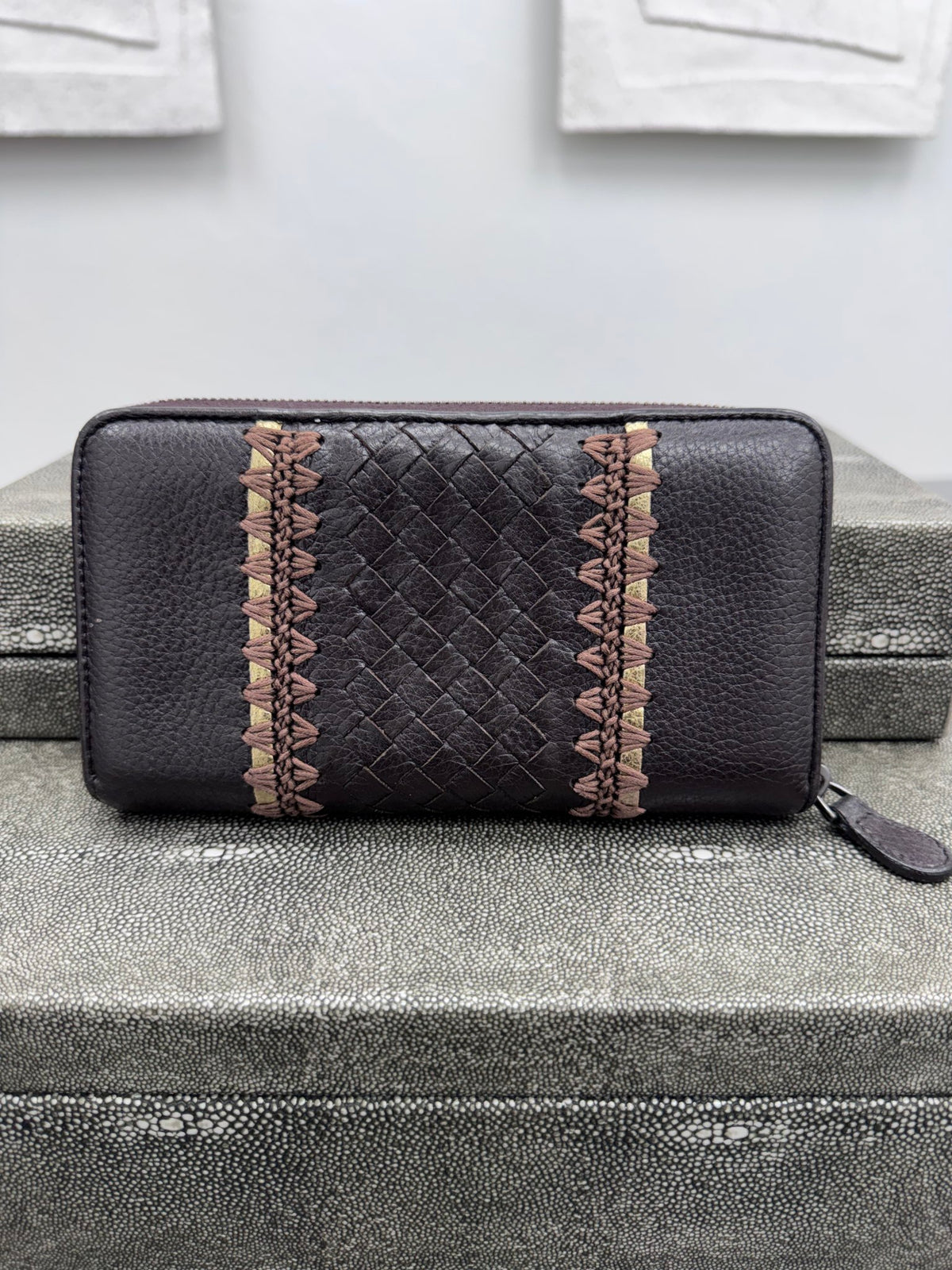 Bottega Veneta Brown Intrecciato Leather Zippy Wallet