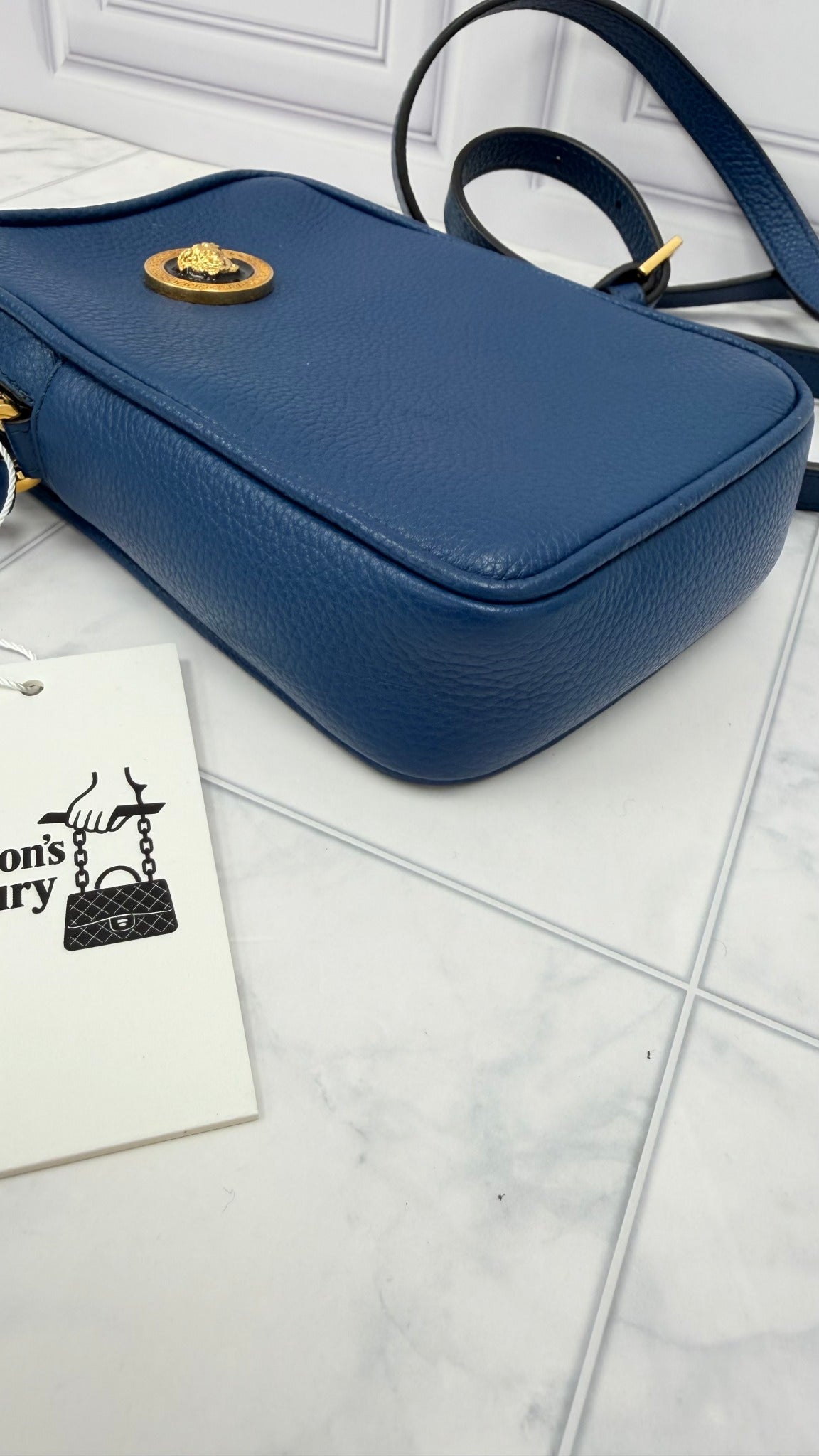 Versace Blue Leather Medusa Crossbody Bag