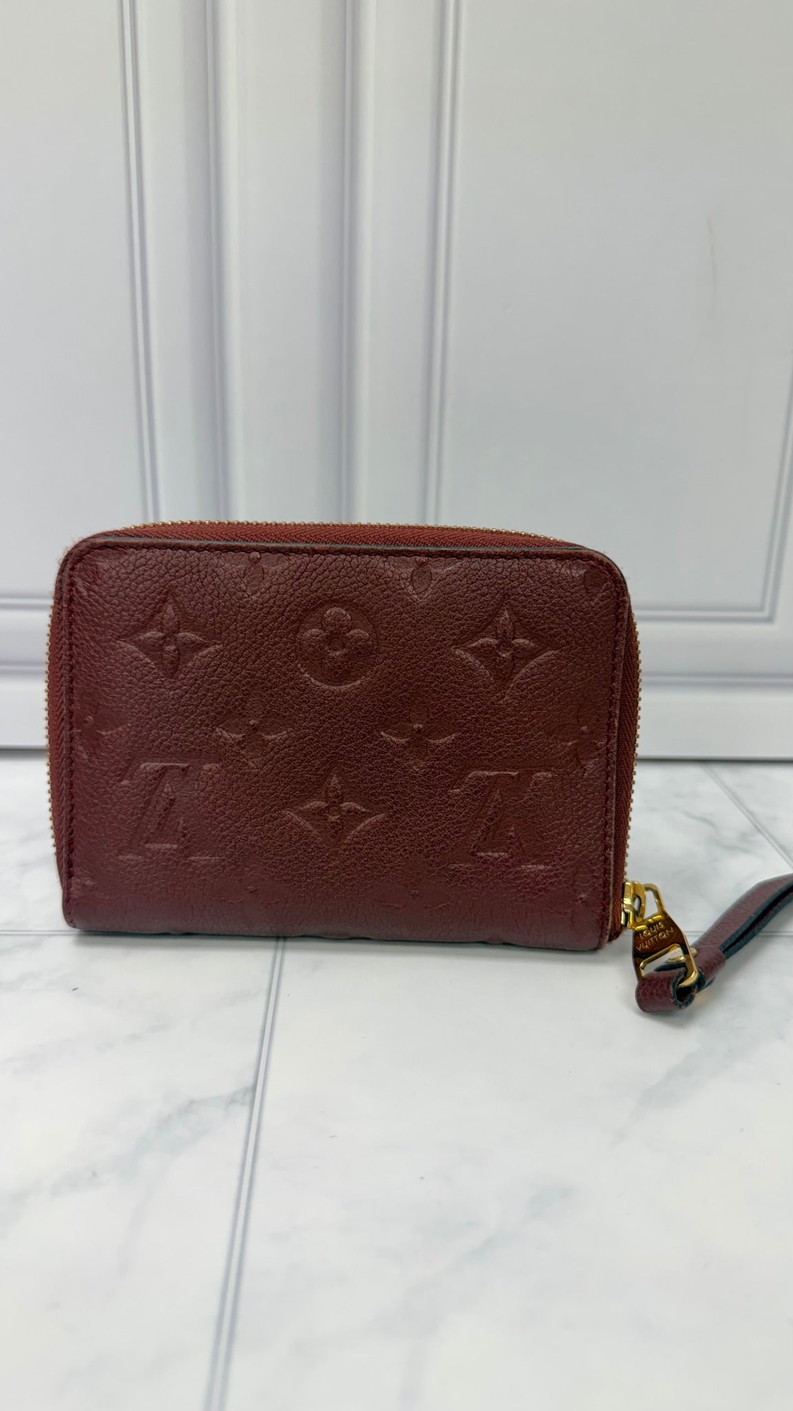 Louis Vuitton Burgundy Monogram Empreinte Leather Secret Compact Zippy Wallet