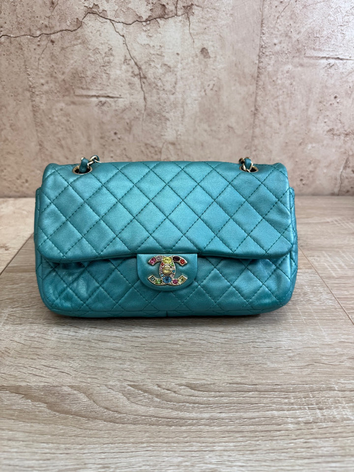 Chanel Turquiose Quilted Lambskin Multicolor Jewels Flap Bag