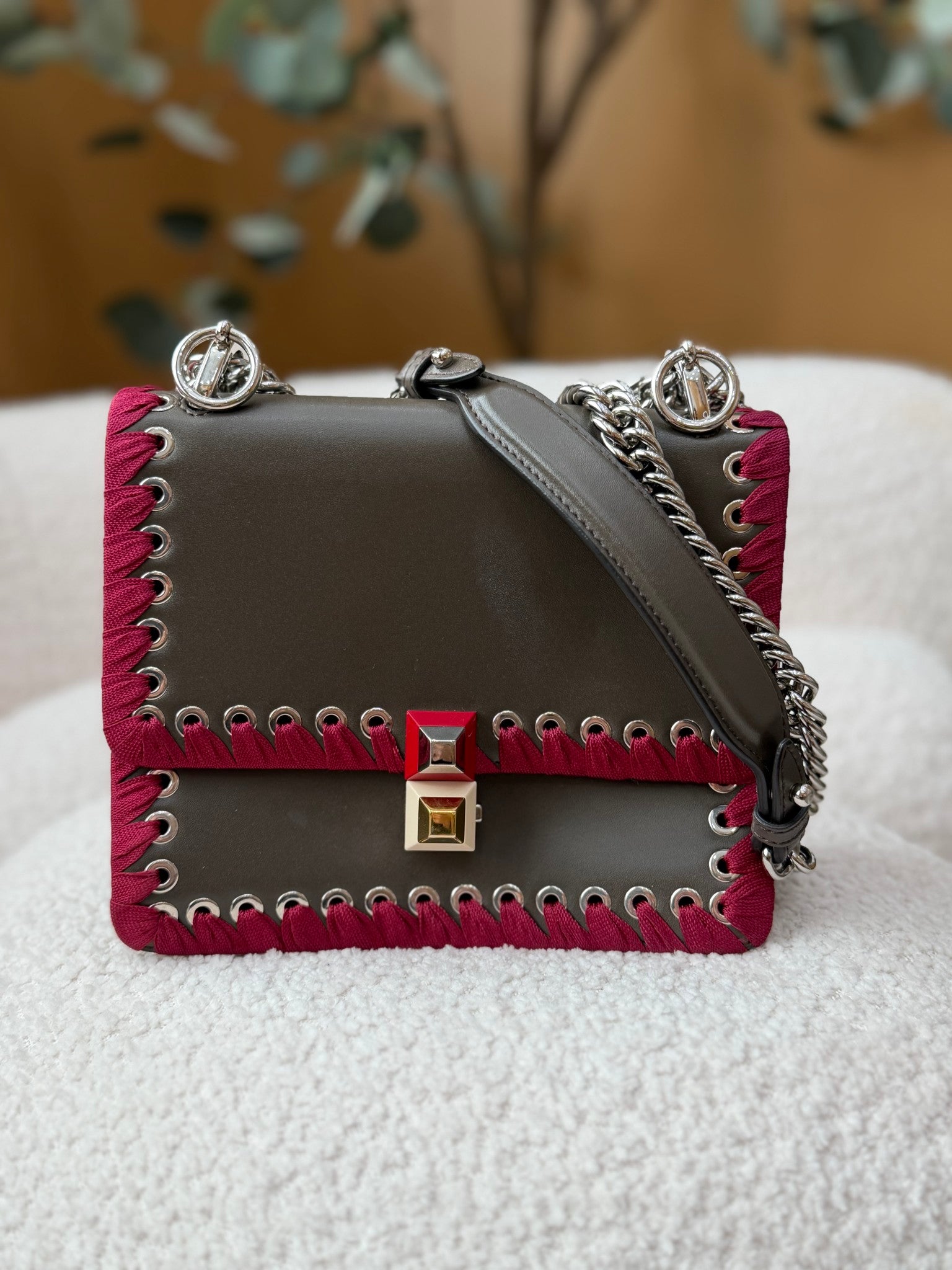 Fendi Brown Leather Kan I Whipstitch Chain Bag