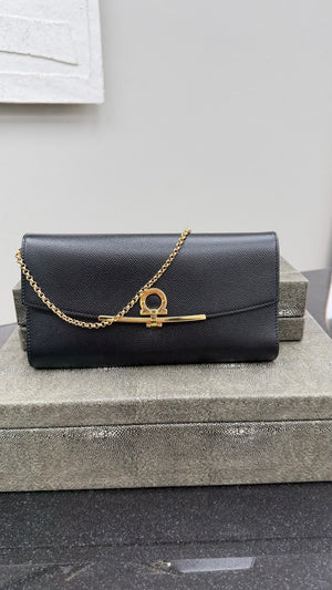 Salvatore Ferragamo Black Leather Clutch on a Chain