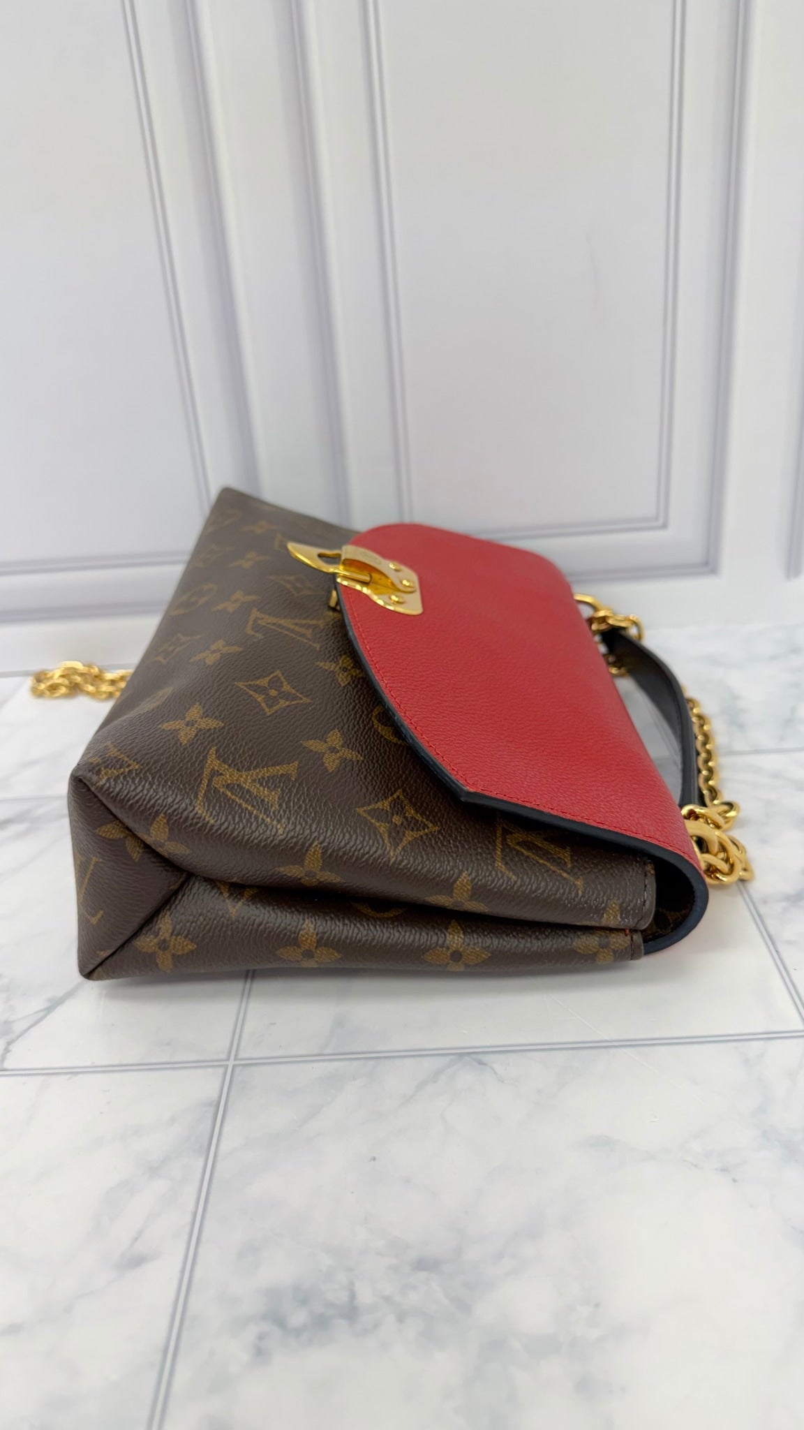 LIKE NEW - Louis Vuitton Red Monogram Saint Placide Chain Shoulder  