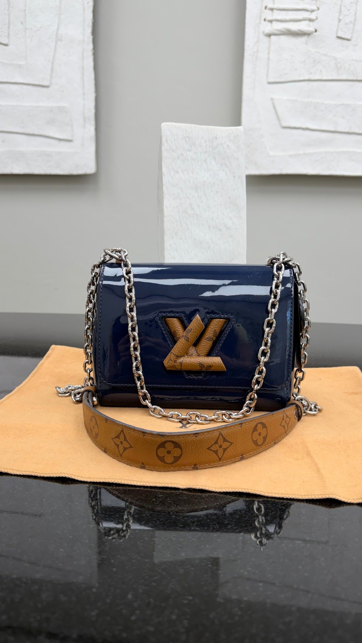 Louis Vuitton Navy Blue Patent Leather Twist PM Bag