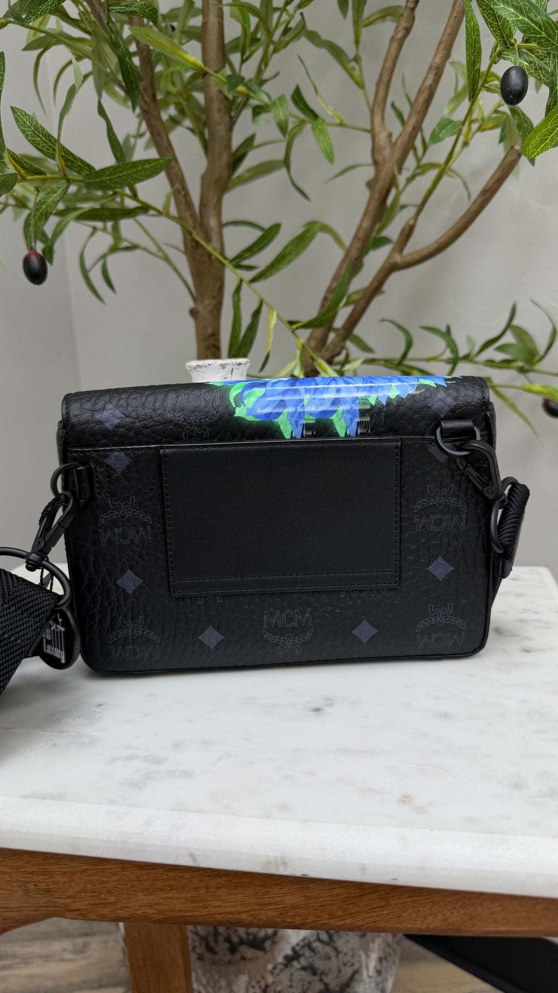 BRAND NEW- MCM Black Leather Tech Flower Millie Crossbody