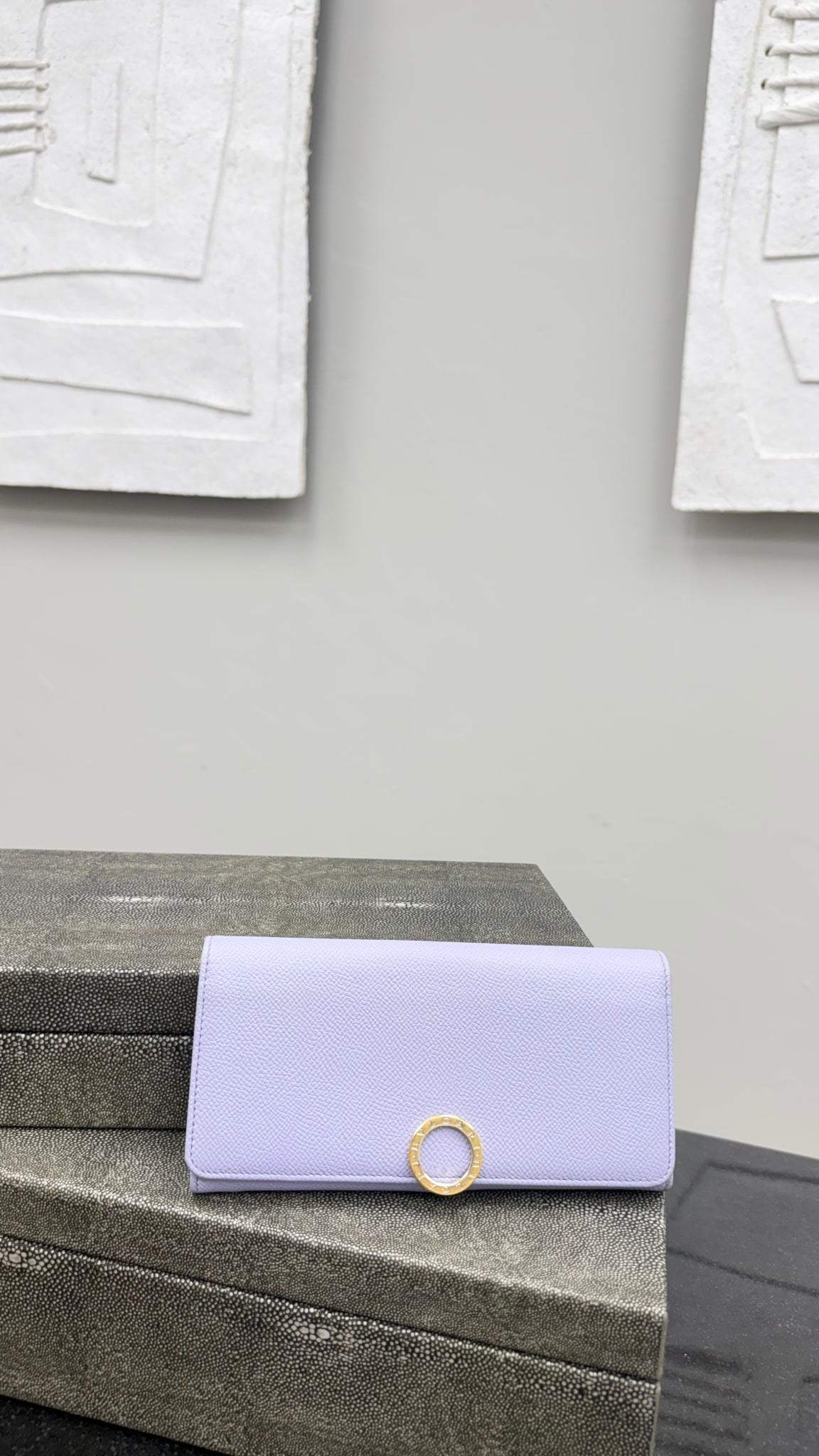 Bvlgari Lilac Pebbled Leather Long Wallet