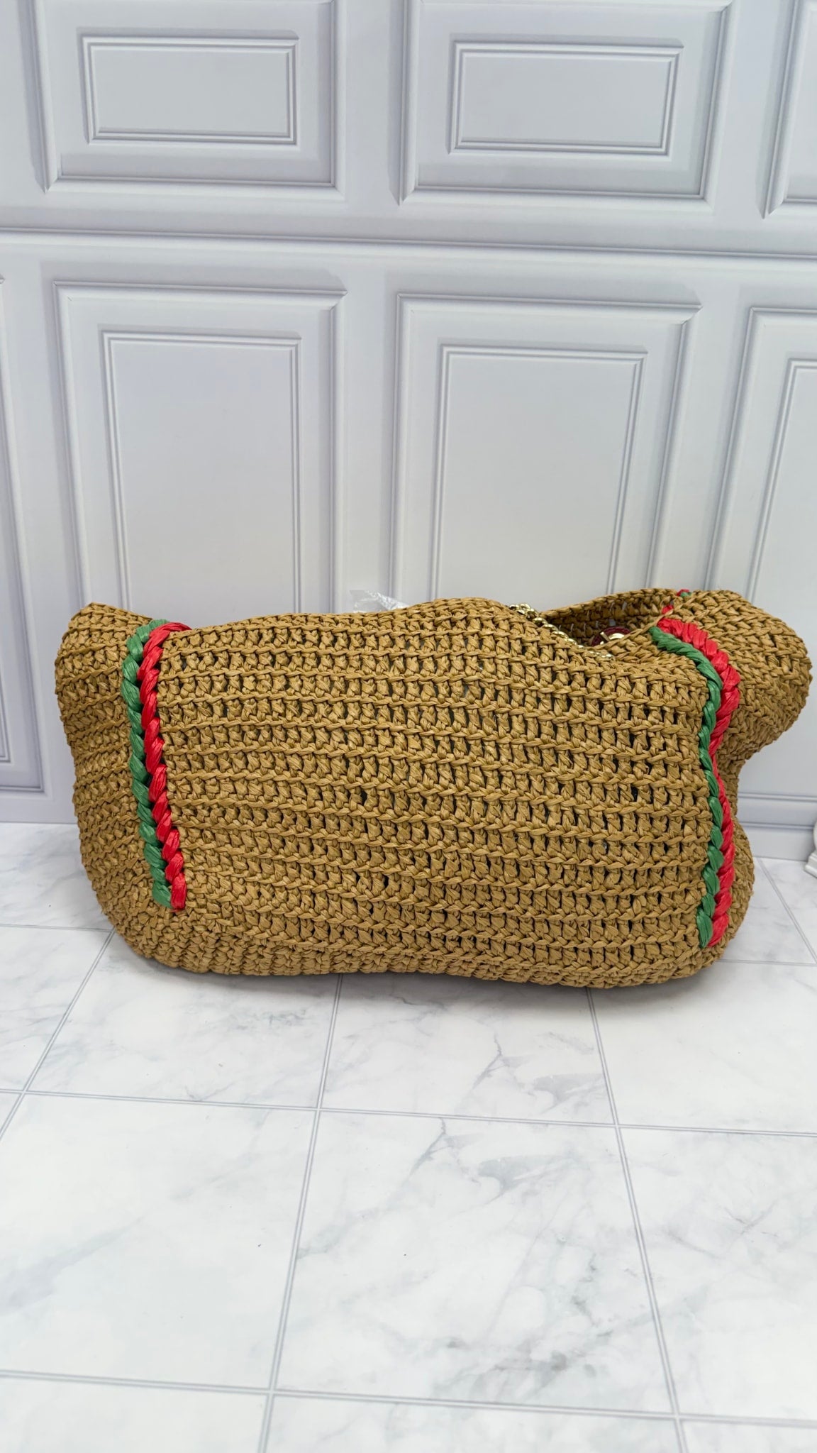 Gucci Raffia Web Marmont Chain Tote
