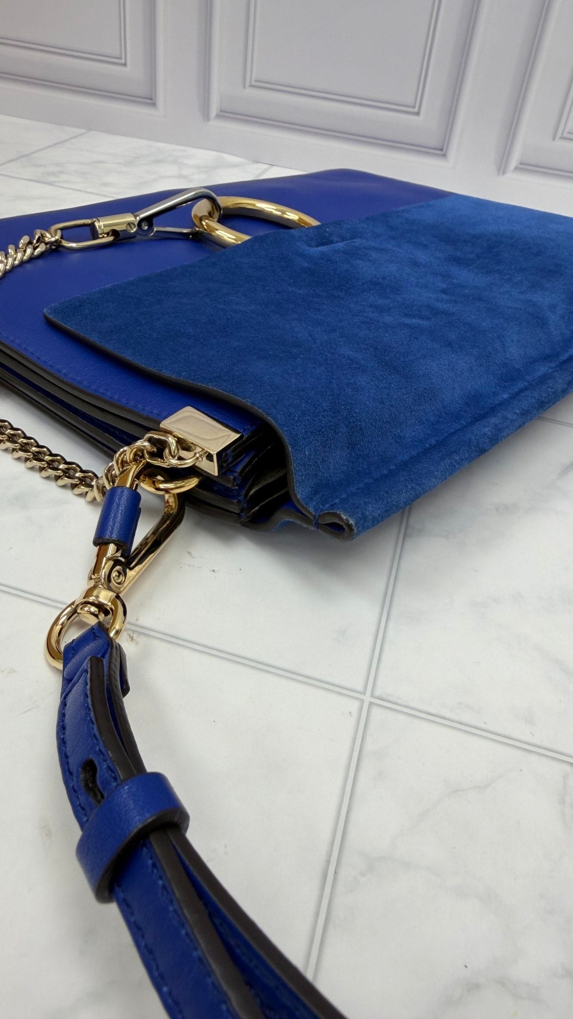Chloe Royal Blue Leather & Suede Medium Faye Shoulder Bag
