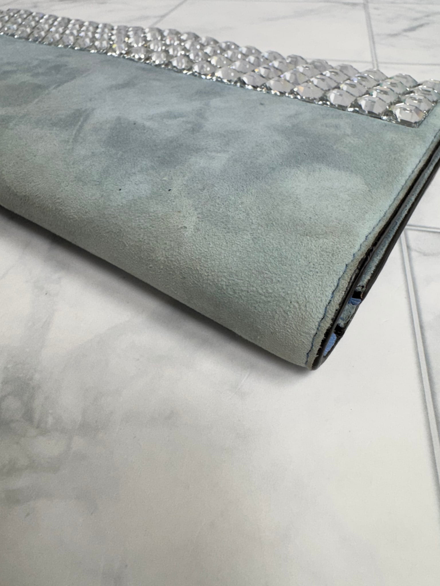 Gucci Light Blue Suede And Crystal Clutch 