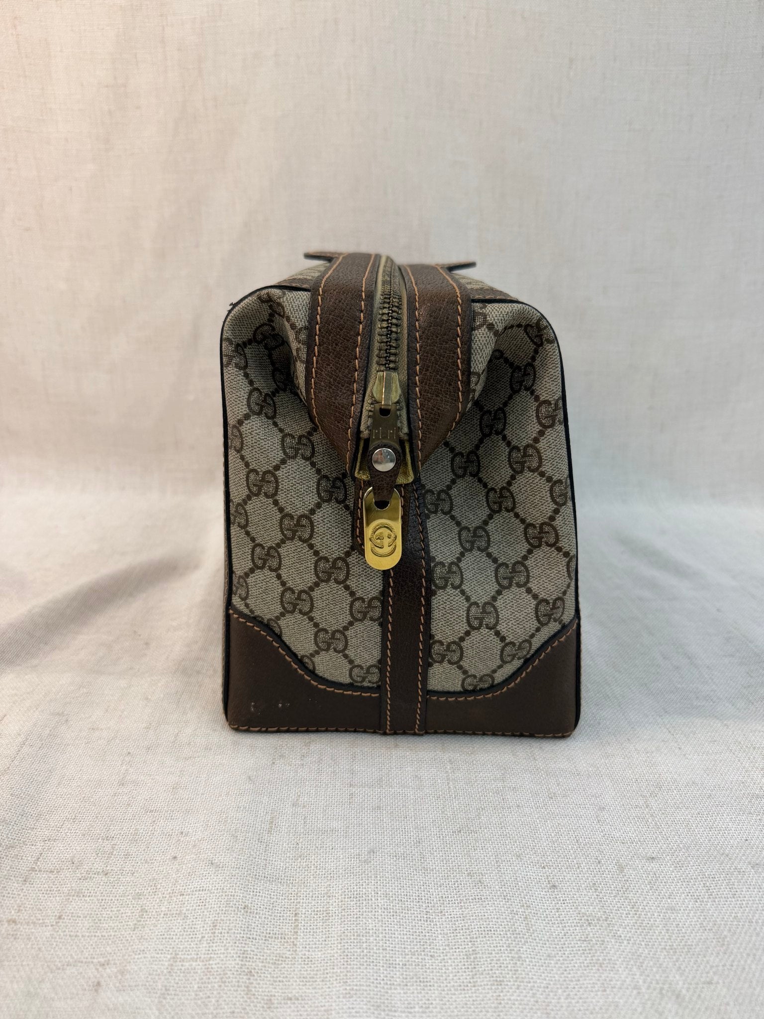 Gucci Brown Coated Canvas GG Print Vintage Boston Bag