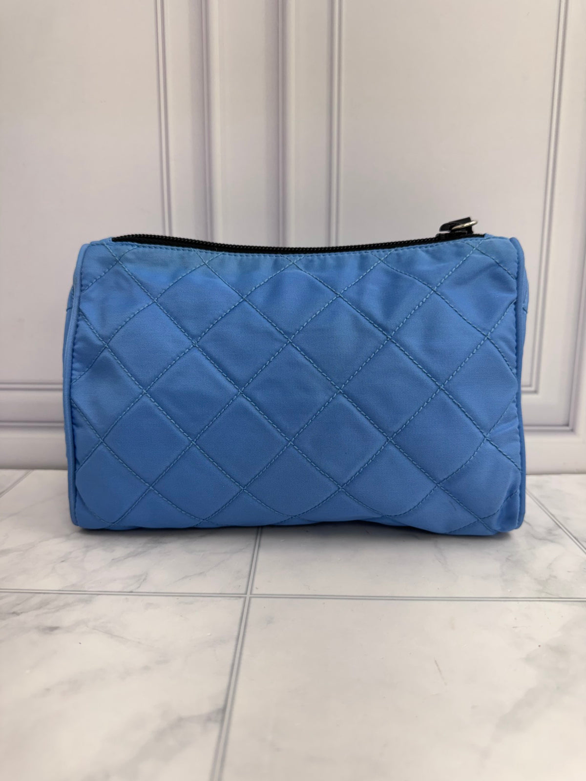 Prada Blue Quilted Nylon Cosmetic Pouch