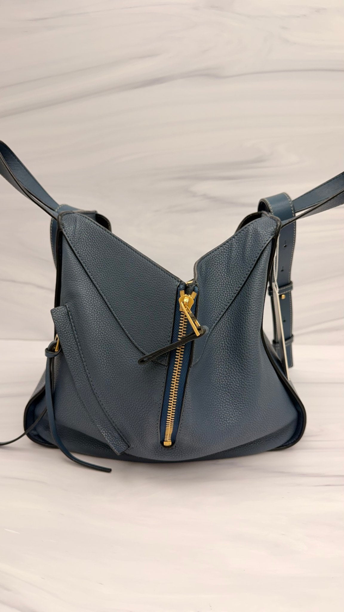 Loewe Dark Blue Grained Leather Hammock Shoulder Bag