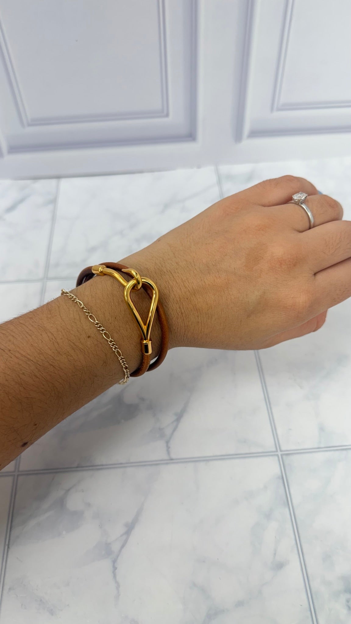 Hermes Brown Leather Jumbo Hook Double Wrap Bracelet