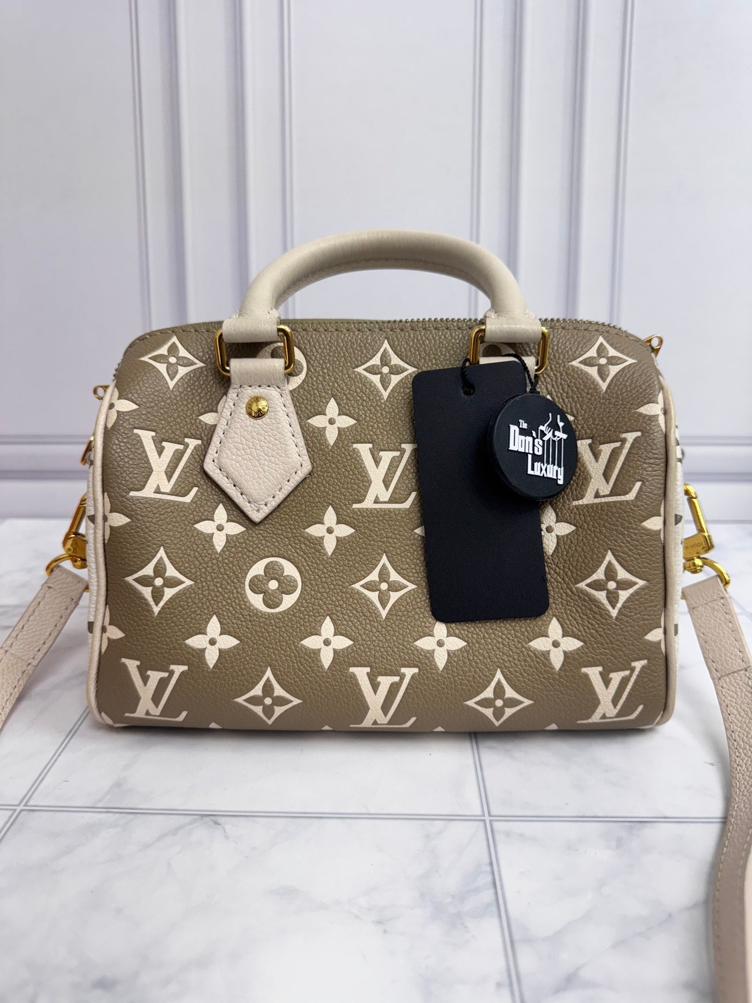 Louis Vuitton Green And White Monogram Empreinte Speedy Bandouliere 20