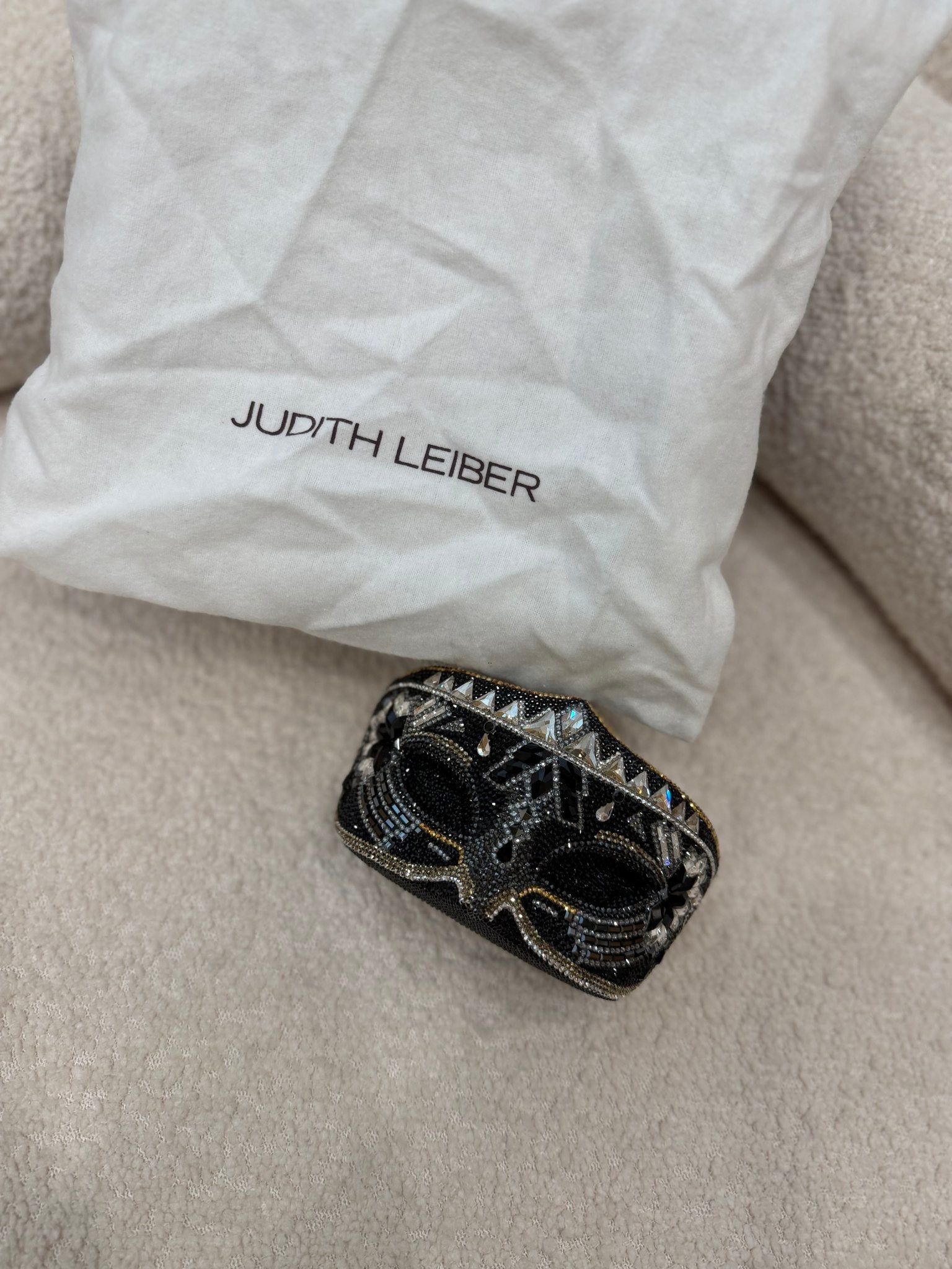 Judith Leiber Collector’s Edition Swarovski Crystal Mask Minaudiere Clutch with Chain