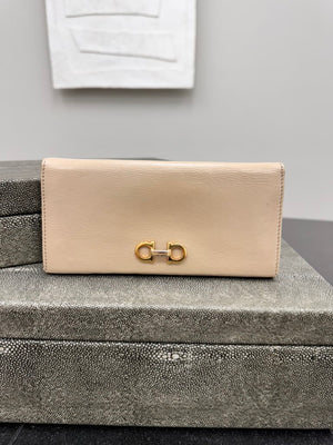 Salvatore Ferragamo Beige Grained Leather Long Wallet