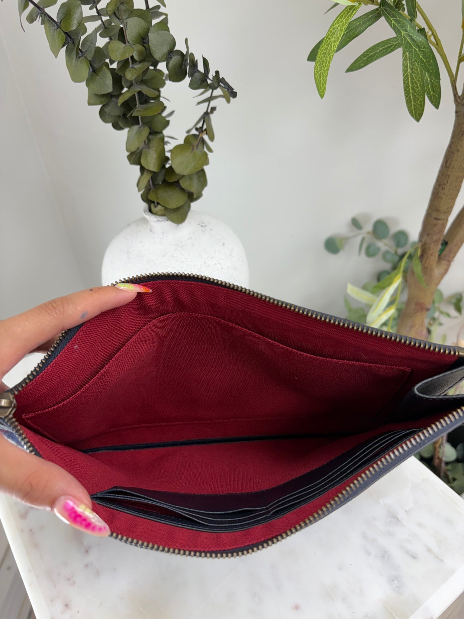 Gucci Navy & Red GG Wool & Leather Zipper Pouch