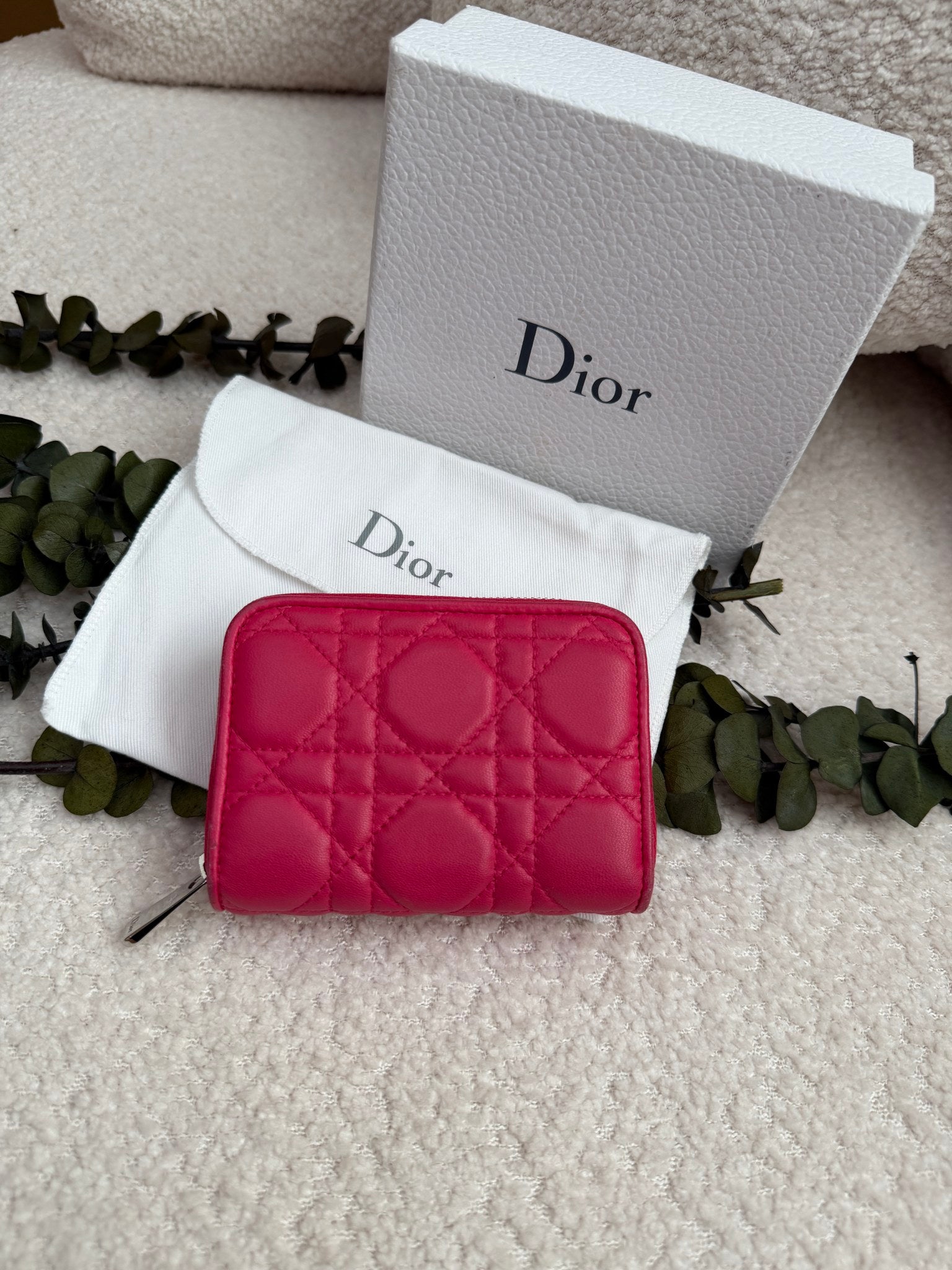 Christian Dior Pink Cannage Leather Compact Zippy Wallet