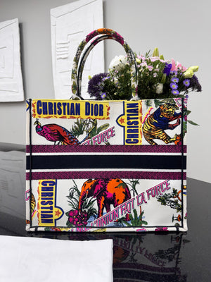 Christian Dior Multicolor Canvas Animal Embroidery Large Book Tote