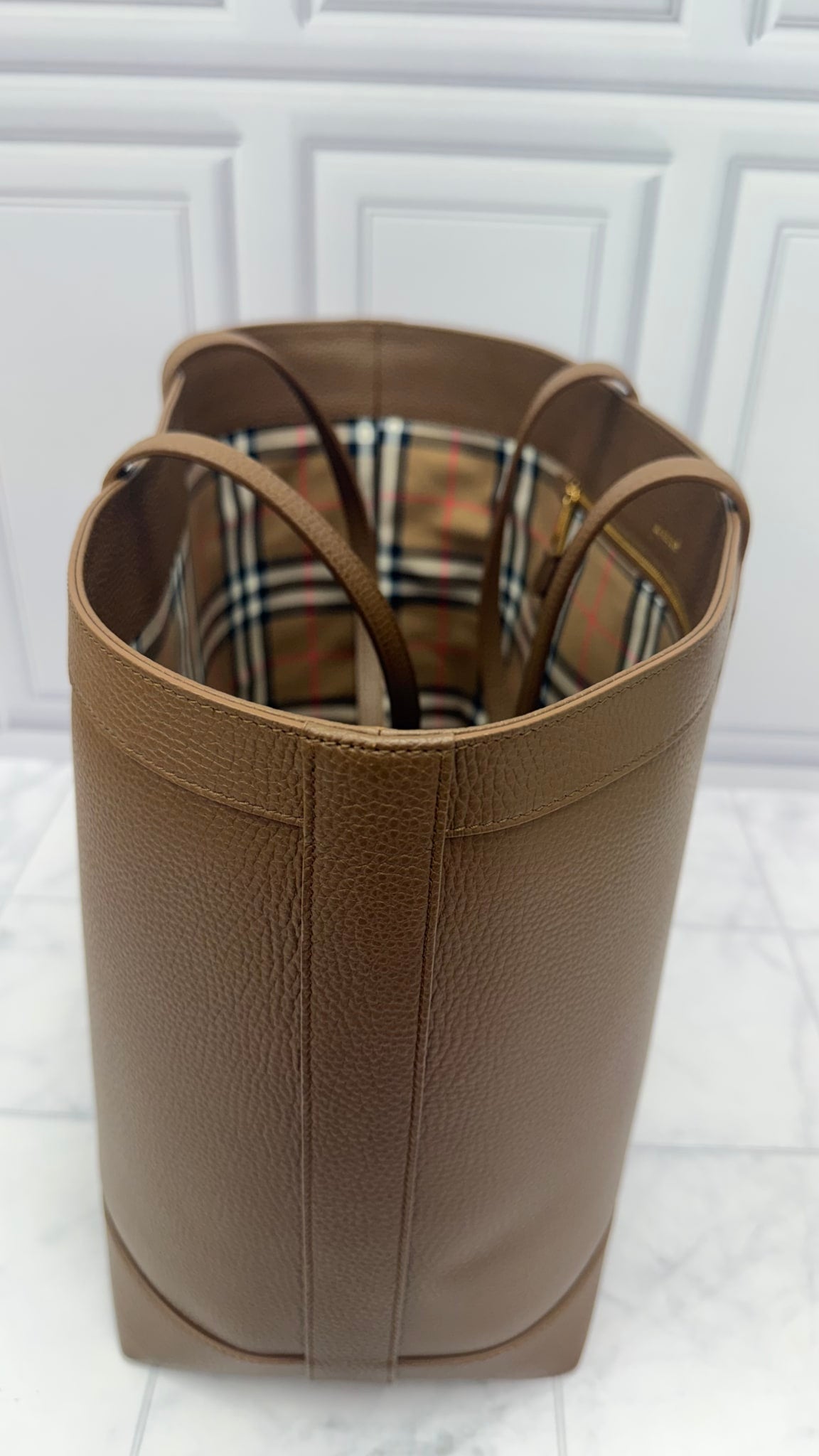 Burberry Brown Pebbled Leather London Shoulder Tote