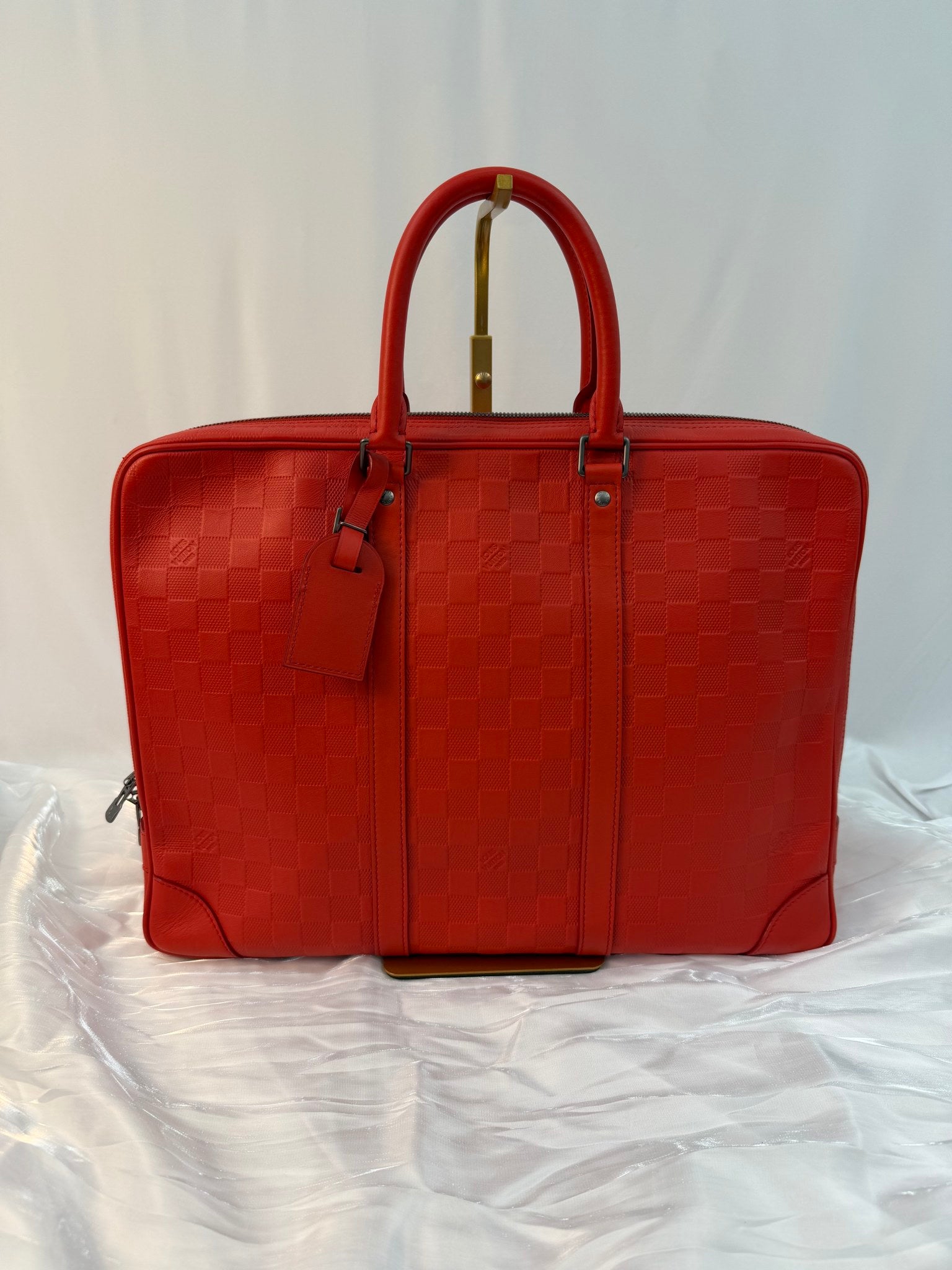 Louis Vuitton Orange Leather Porte Documents Voyage Bag