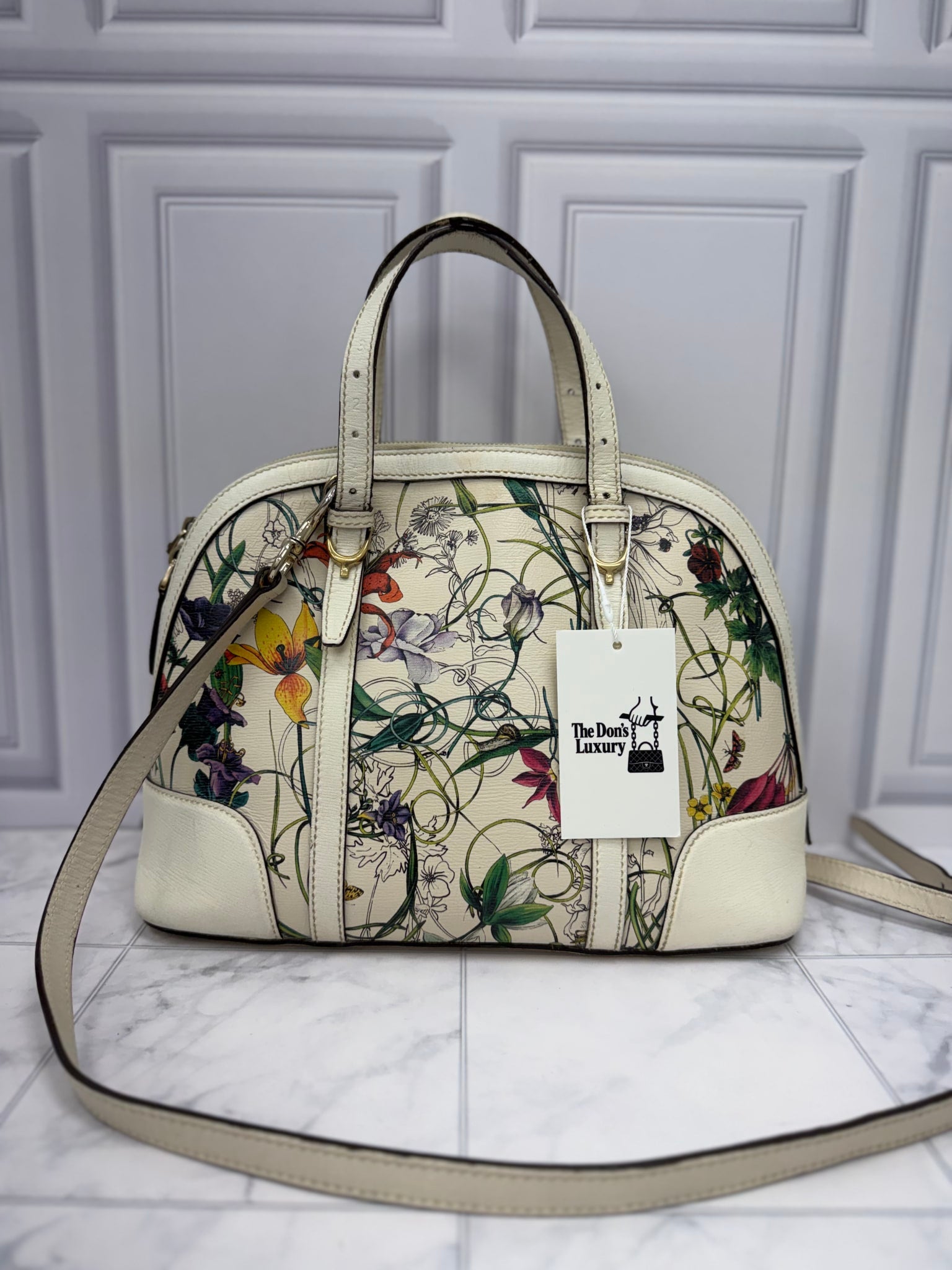 Gucci Ivory Floral Leather Dome 2Way Bag & Wallet