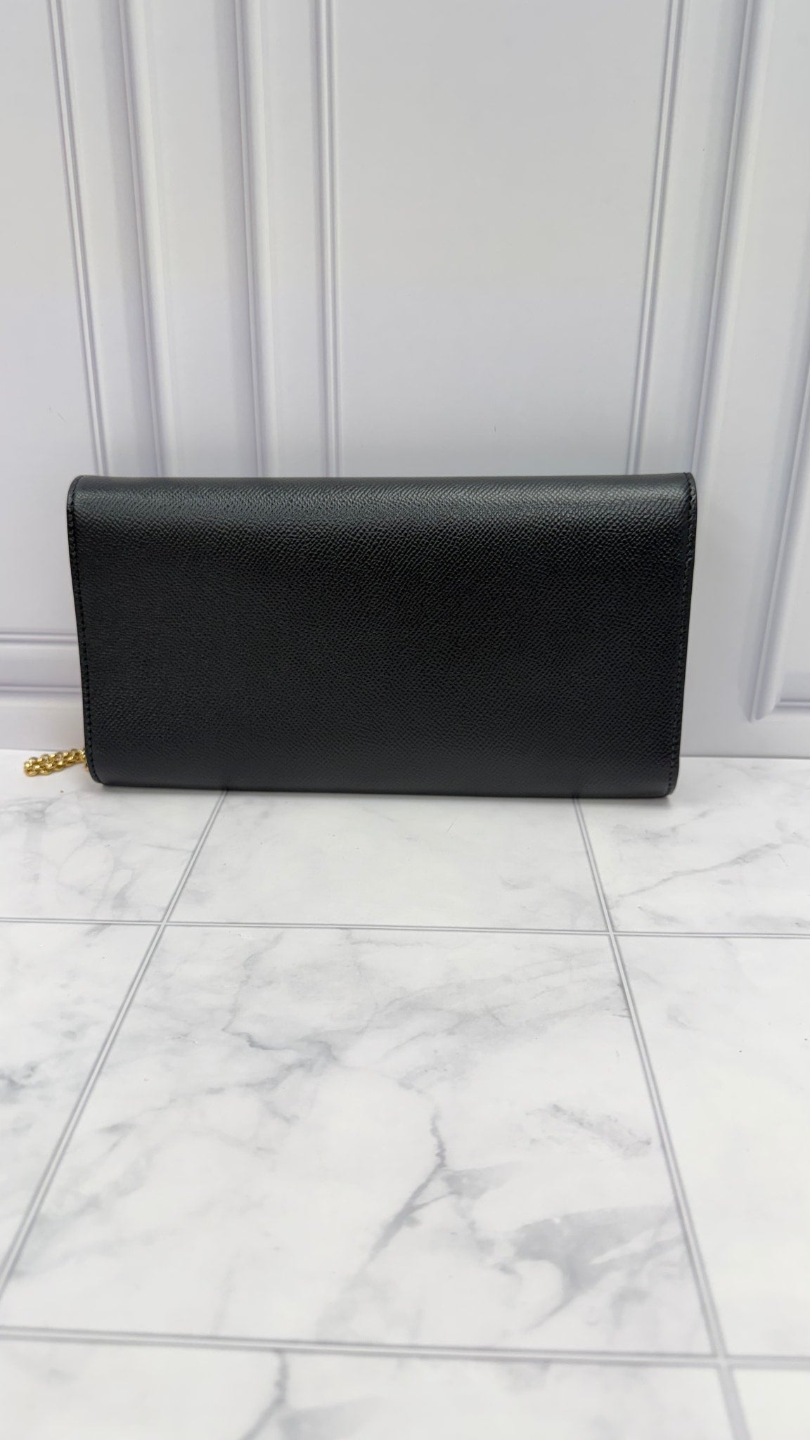 Salvatore Ferragamo Black Leather Clutch on a Chain
