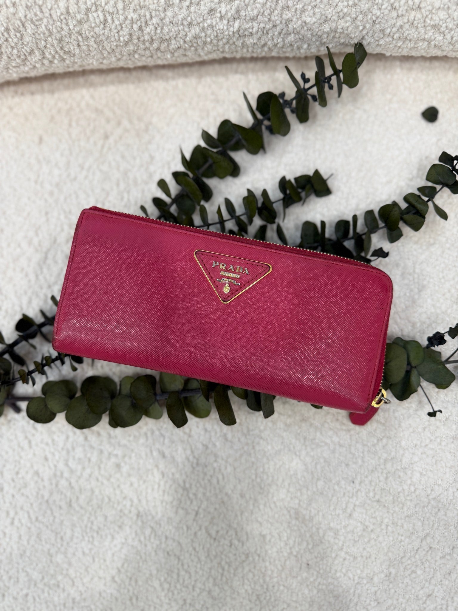 Prada Pink Saffiano Leather Zippy Wallet