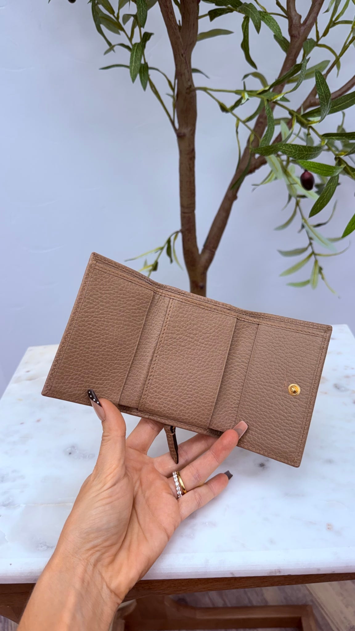 Gucci GG Tan Leather Marmont Compact Wallet