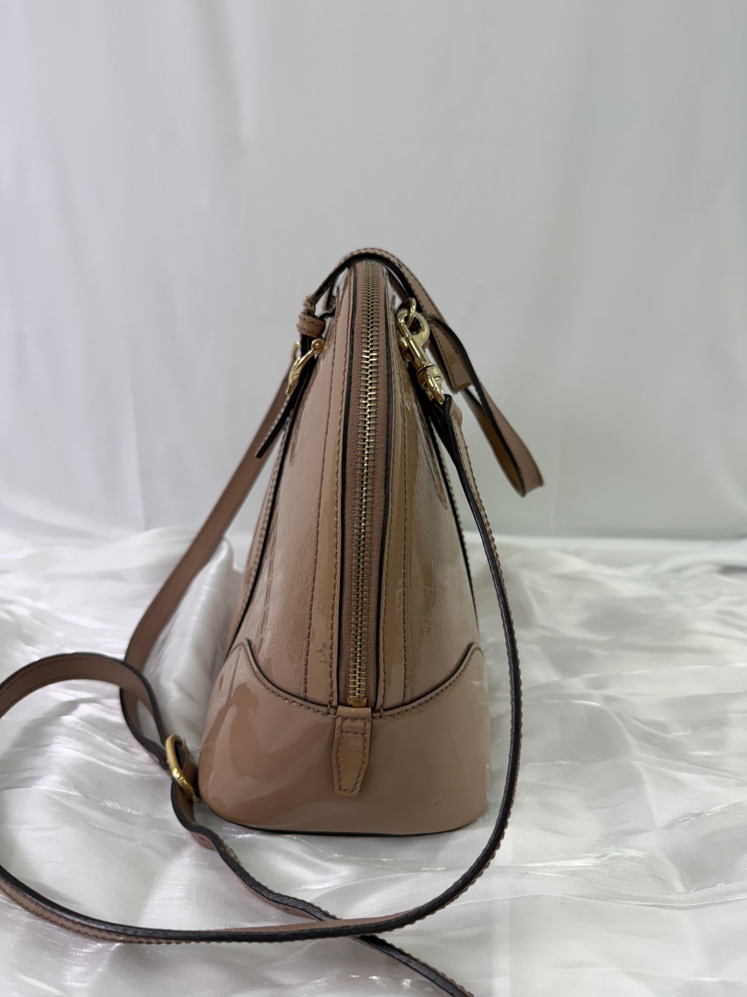 Gucci Beige Patent Leather Guccissima Two Way Bag 