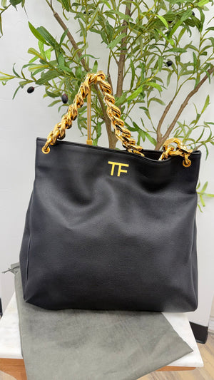 LIKE NEW - Tom Ford Black Pebbled Leather Chain Shoulder Bag