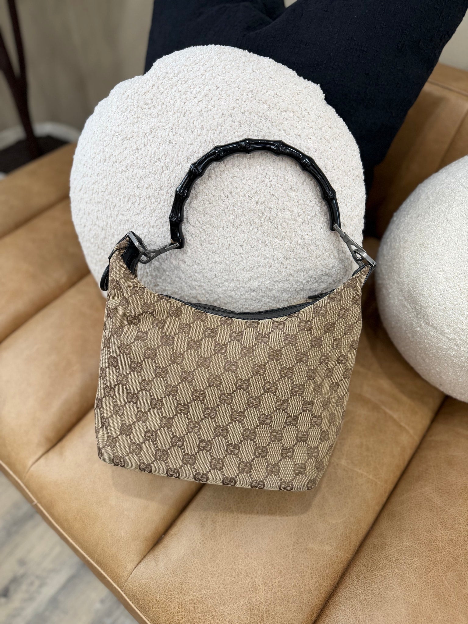 Gucci Brown GG Canvas Bamboo Shoulder Bag