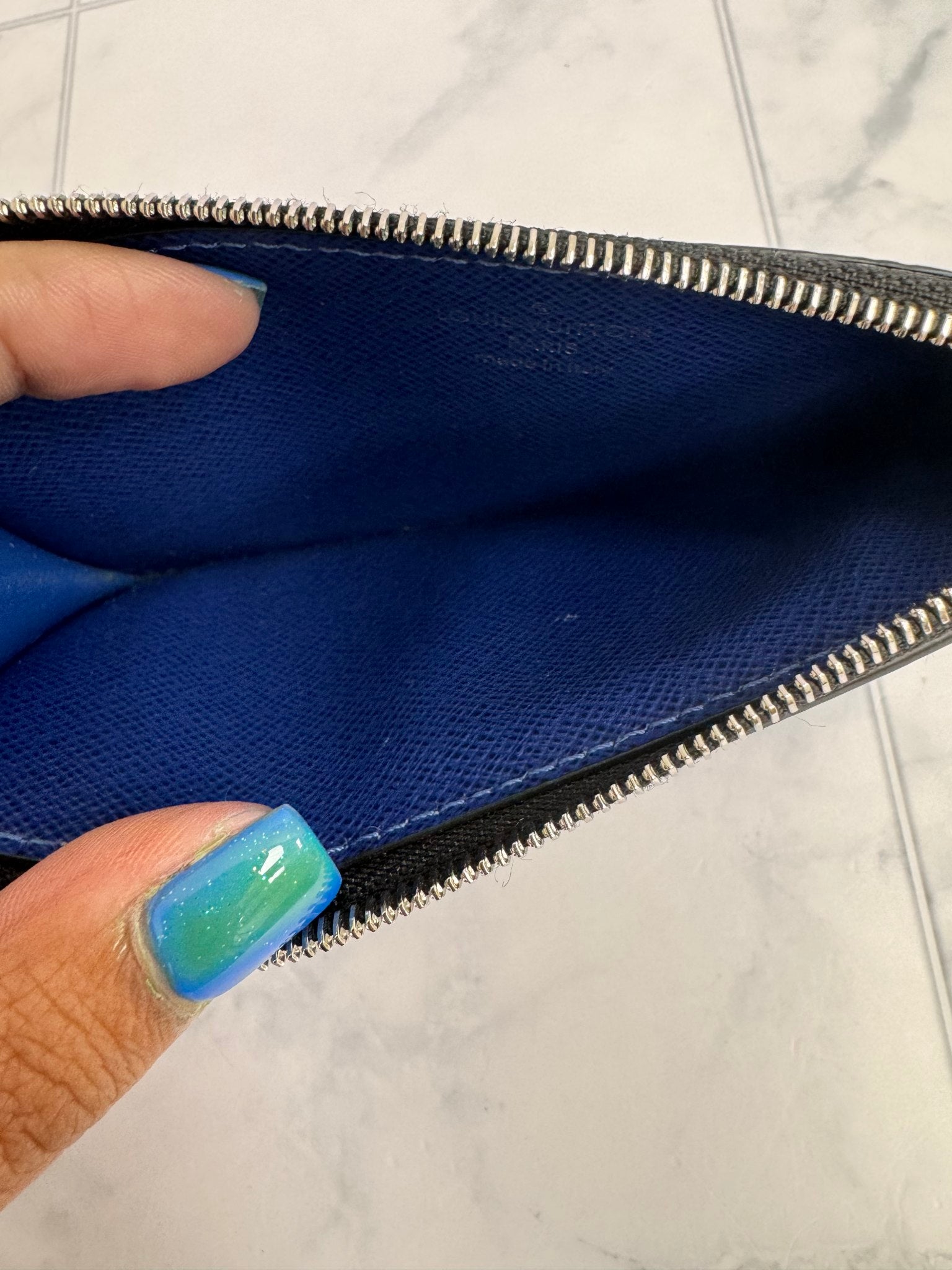 Louis Vuitton Blue Taiga Monogram Leather Card & Coin Case Wallet