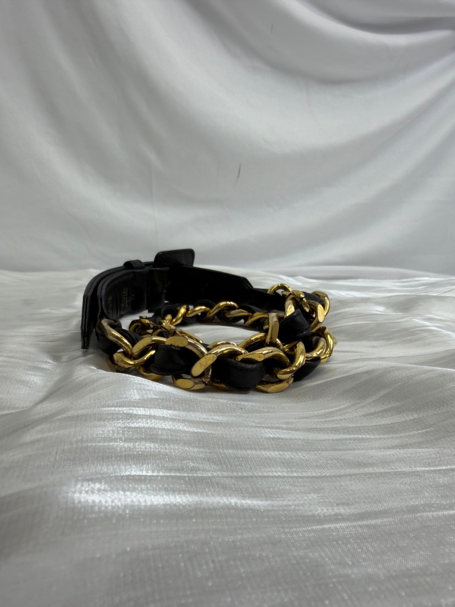 Chanel Black Leather x Gold Chain Belt 80/32