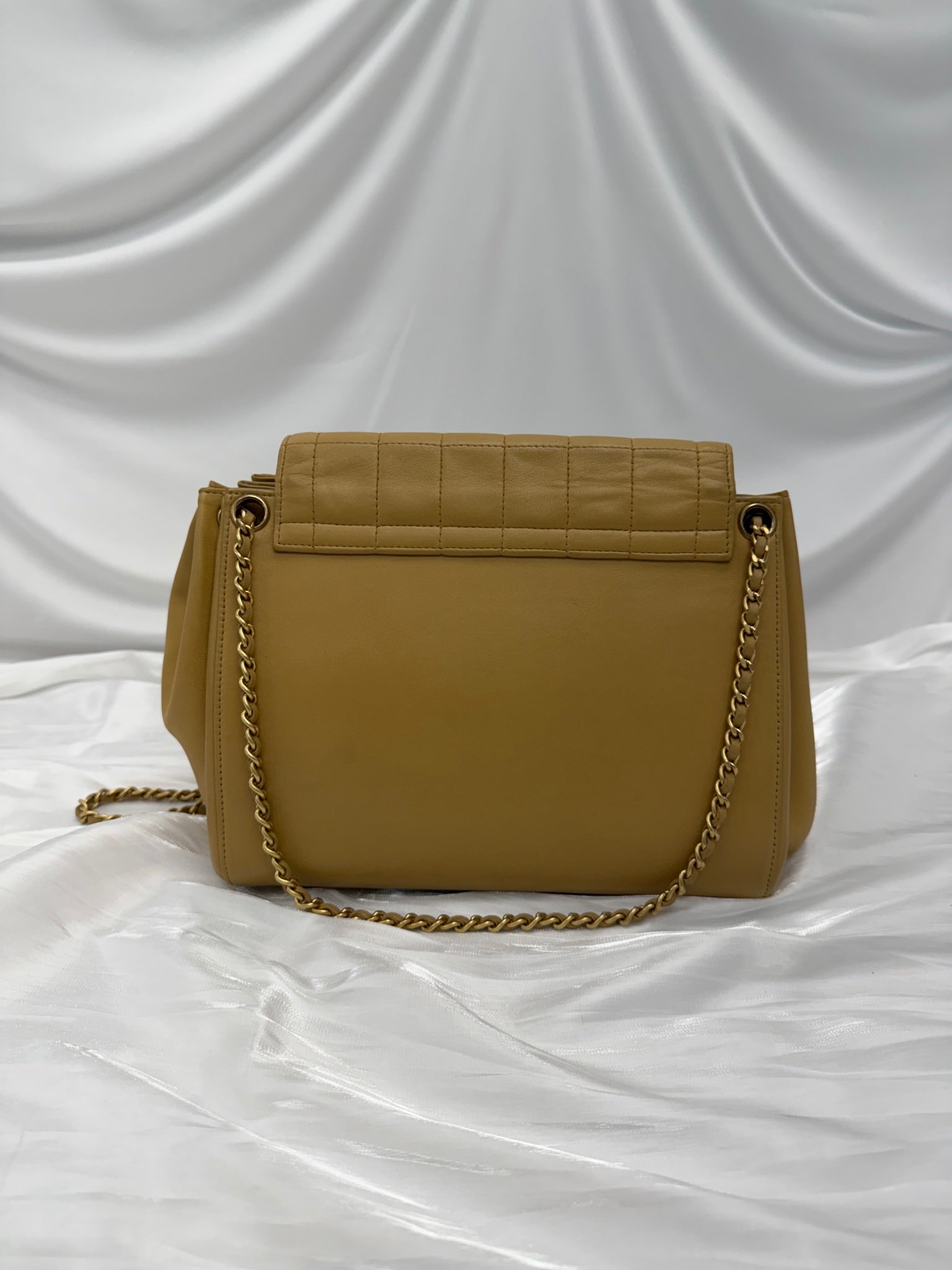 Chanel Tan Lambskin Chocolate Bar Accordion Flap Bag