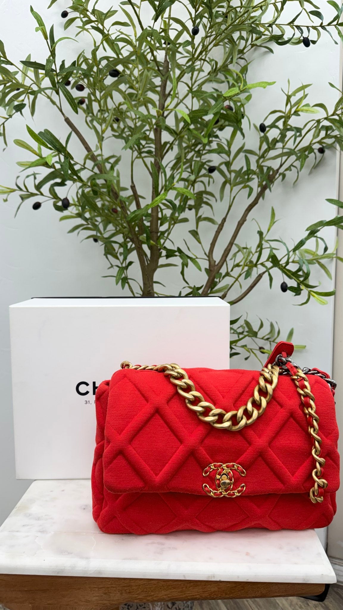 Chanel Red Quilted Jersey Chanel 19 Large Flap Bag 