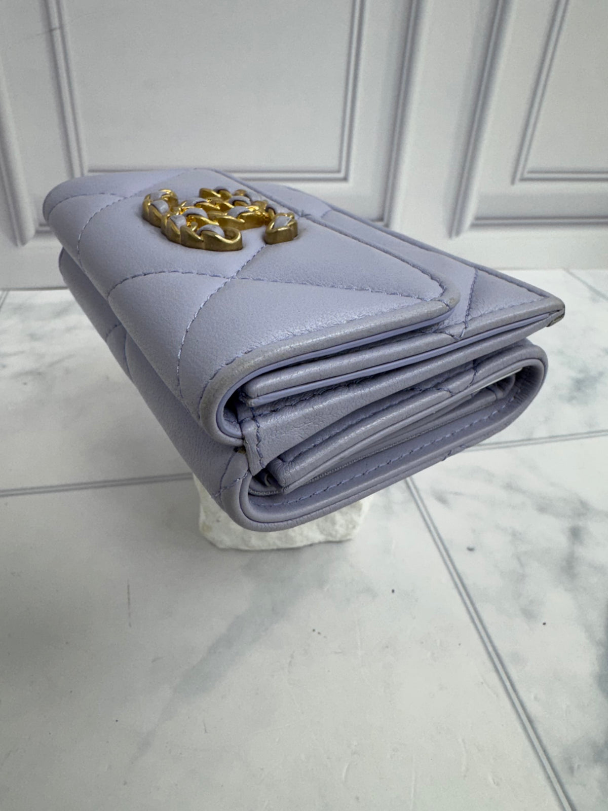 Chanel Purple Quilted Lambskin Small Chanel 19 Flap Wallet