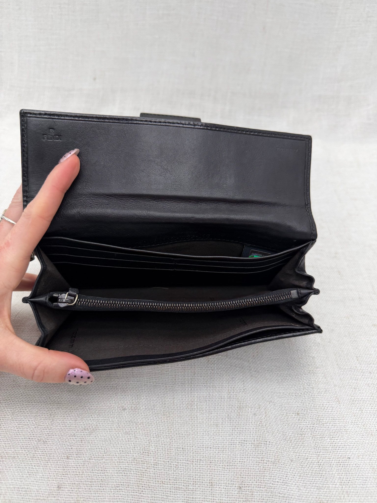 Fendi Black Textured Zucca Long Wallet