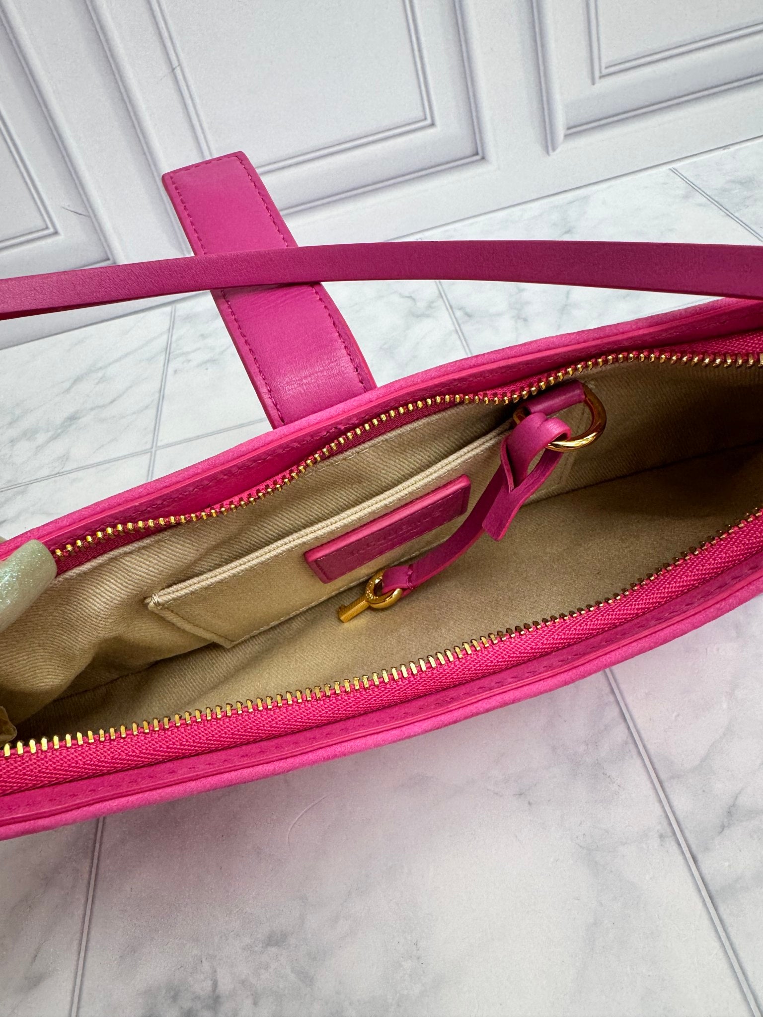 Jacquemus Pink Suede Le Bisou Cadenas Shoulder Bag 